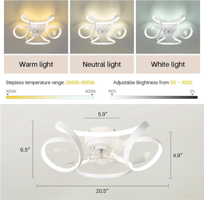White Low Profile Ceiling Fan with APP Remote, Modern Small Flush Mount Reversible Ceiling Fan, Geometric Ceiling Fan for Living Room Bedroom Kitchen-3-ErisView