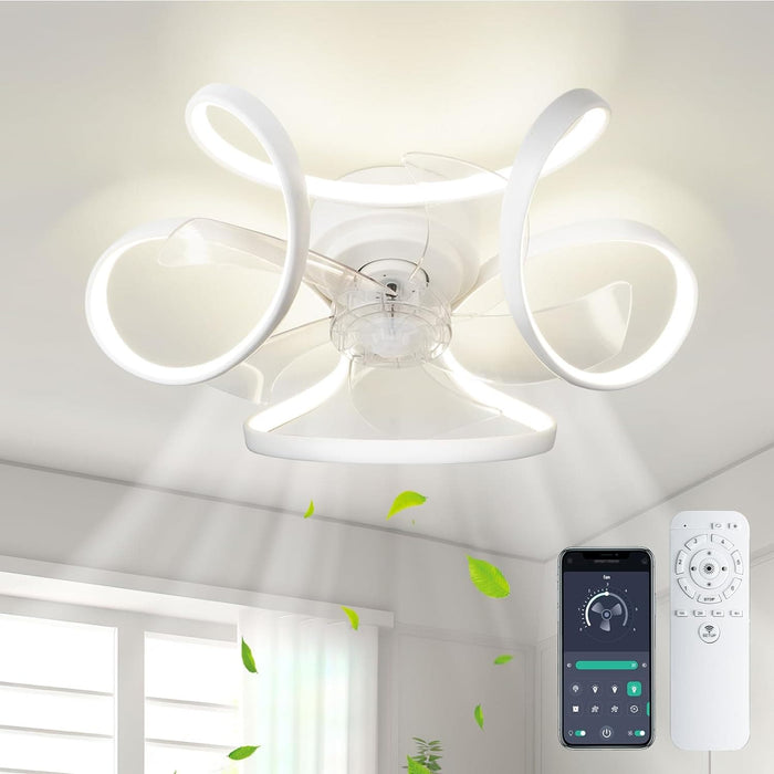 White Low Profile Ceiling Fan with APP Remote, Modern Small Flush Mount Reversible Ceiling Fan, Geometric Ceiling Fan for Living Room Bedroom Kitchen-1-ErisView