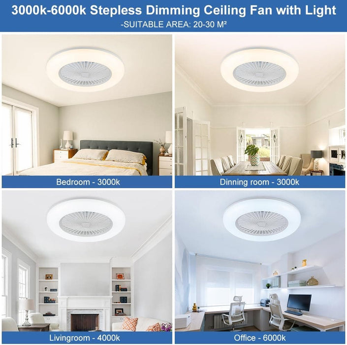 White Low Profile Ceiling Fan with Light, Flush Mount Remote Control Fan, Small Ceiling Fan for Living Room Bedroom Dining Room-2-ErisView