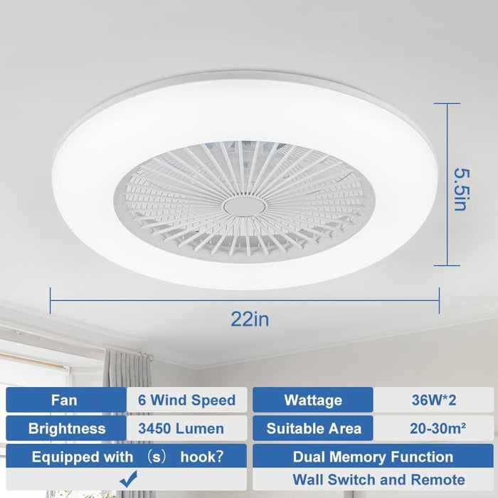 White Low Profile Ceiling Fan with Light, Flush Mount Remote Control Fan, Small Ceiling Fan for Living Room Bedroom Dining Room-6-ErisView