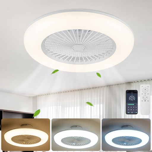White Low Profile Ceiling Fan with Light, Flush Mount Remote Control Fan, Small Ceiling Fan for Living Room Bedroom Dining Room-1-ErisView