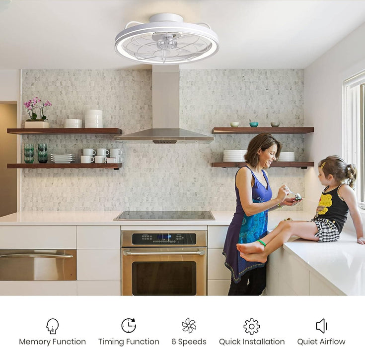 White Low Profile Flush Mount Ceiling Fan with Remote, Reversible Dimmable Metal Blade Fan for Bedroom Kitchen Living Room-2-ErisView