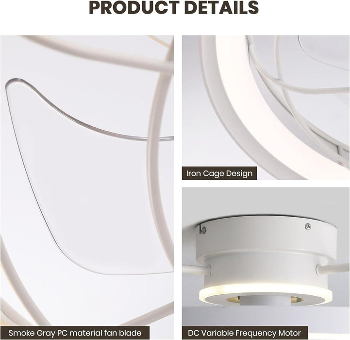 White Low Profile Flush Mount Ceiling Fan with Remote, Reversible Dimmable Metal Blade Fan for Bedroom Kitchen Living Room-3-ErisView