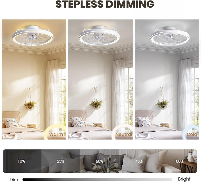 White Low Profile Flush Mount Ceiling Fan with Remote, Reversible Dimmable Metal Blade Fan for Bedroom Kitchen Living Room-5-ErisView