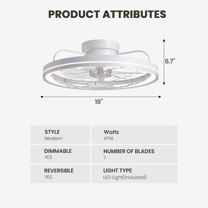White Low Profile Flush Mount Ceiling Fan with Remote, Reversible Dimmable Metal Blade Fan for Bedroom Kitchen Living Room-8-ErisView