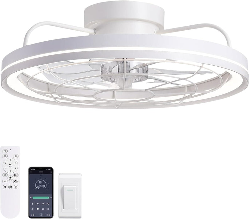 White Low Profile Flush Mount Ceiling Fan with Remote, Reversible Dimmable Metal Blade Fan for Bedroom Kitchen Living Room-9-ErisView