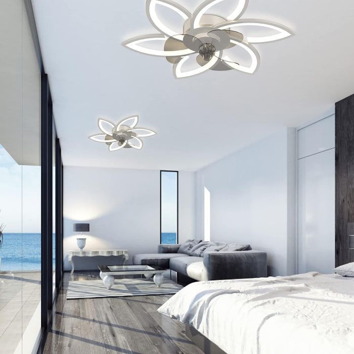 White Modern Ceiling Fan with Light and Remote Control, Remote Control Ceiling Fan with Light, Flush Mount Bladeless Ceiling Fan with Smart Timing-5-ErisView