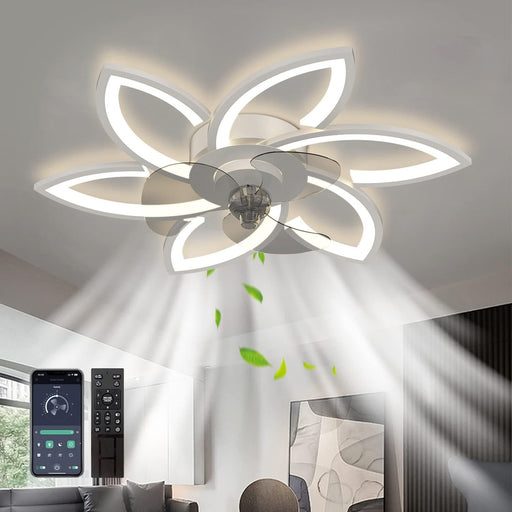 White Modern Ceiling Fan with Light and Remote Control, Remote Control Ceiling Fan with Light, Flush Mount Bladeless Ceiling Fan with Smart Timing-1-ErisView