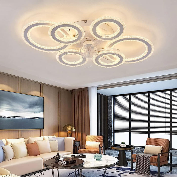 White Modern Smart Ceiling Light with Fan, Glam Ceiling Fan, LED Dimmable Quietest Fan For Sleeping for Living Room Bedroom-2-ErisView