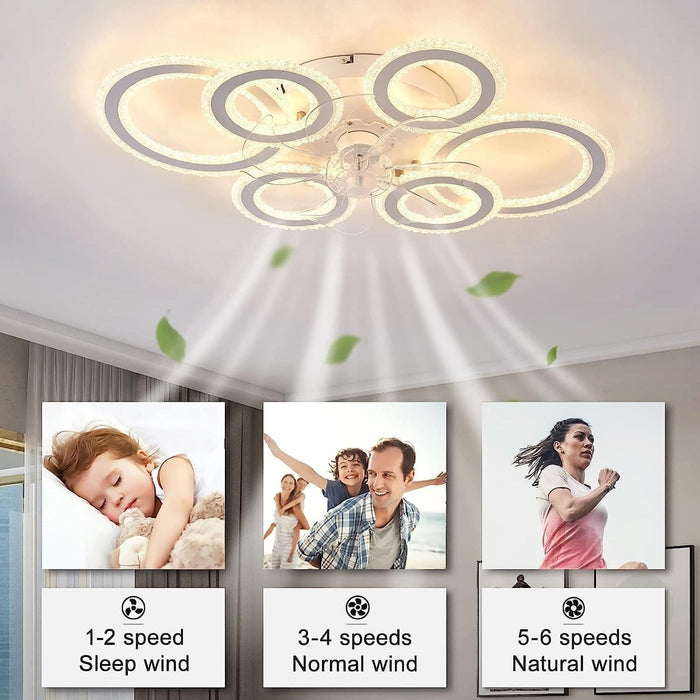 White Modern Smart Ceiling Light with Fan, Glam Ceiling Fan, LED Dimmable Quietest Fan For Sleeping for Living Room Bedroom-3-ErisView