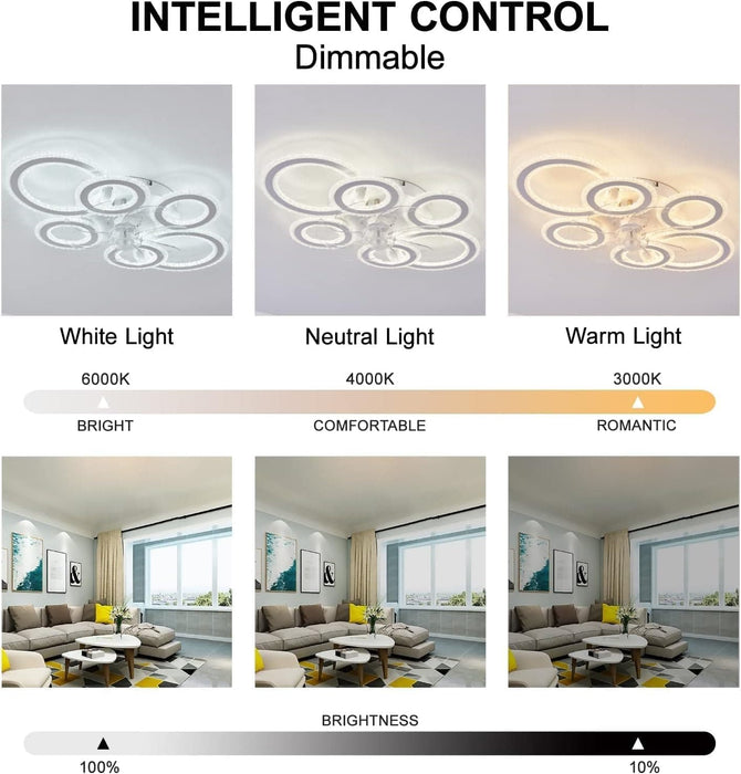White Modern Smart Ceiling Light with Fan, Glam Ceiling Fan, LED Dimmable Quietest Fan For Sleeping for Living Room Bedroom-4-ErisView