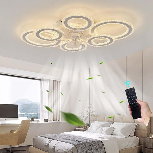 White Modern Smart Ceiling Light with Fan, Glam Ceiling Fan, LED Dimmable Quietest Fan For Sleeping for Living Room Bedroom-1-ErisView