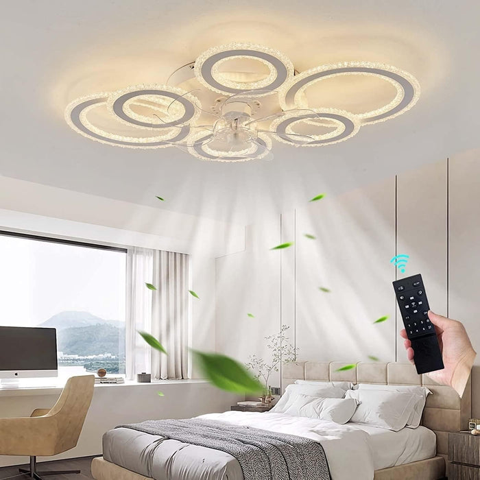White Modern Smart Ceiling Light with Fan, Glam Ceiling Fan, LED Dimmable Quietest Fan For Sleeping for Living Room Bedroom-1-ErisView