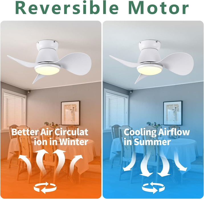 White Remote Control Ceiling Fan and Light APP Control, Modern Flush Mount Ceiling Fan with Low Profile Light for Bedroom Kitchen Patio-2-ErisView