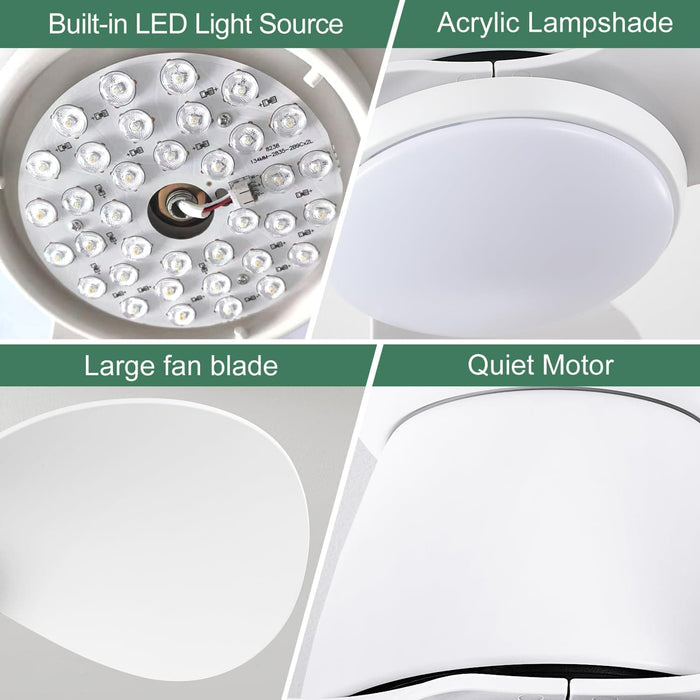 White Remote Control Ceiling Fan and Light APP Control, Modern Flush Mount Ceiling Fan with Low Profile Light for Bedroom Kitchen Patio-4-ErisView