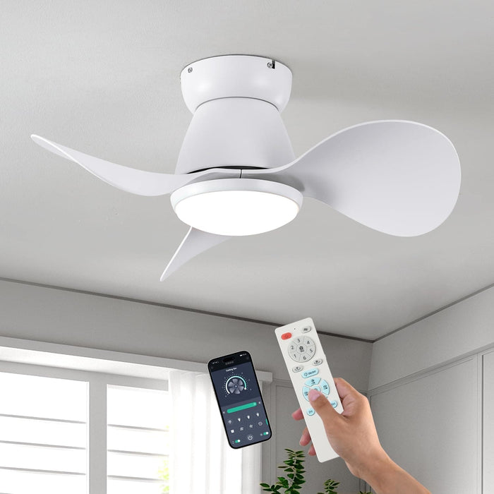 White Remote Control Ceiling Fan and Light APP Control, Modern Flush Mount Ceiling Fan with Low Profile Light for Bedroom Kitchen Patio-1-ErisView