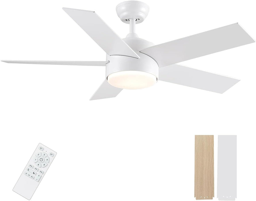 White Remote Control Ceiling Fan and Light, Modern Ceiling Fan with Light for Bedroom Kitchen, Quiet Reversible Fan in Winter Summer-19-ErisView