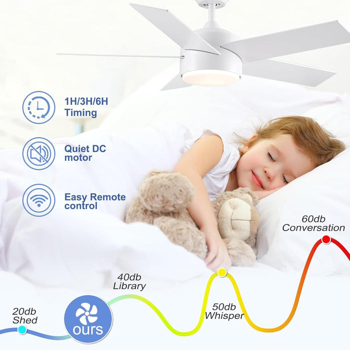 White Remote Control Ceiling Fan and Light, Modern Ceiling Fan with Light for Bedroom Kitchen, Quiet Reversible Fan in Winter Summer-23-ErisView