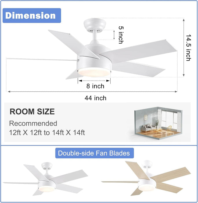White Remote Control Ceiling Fan and Light, Modern Ceiling Fan with Light for Bedroom Kitchen, Quiet Reversible Fan in Winter Summer-24-ErisView