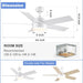 White Remote Control Ceiling Fan and Light, Modern Ceiling Fan with Light for Bedroom Kitchen, Quiet Reversible Fan in Winter Summer-24-ErisView