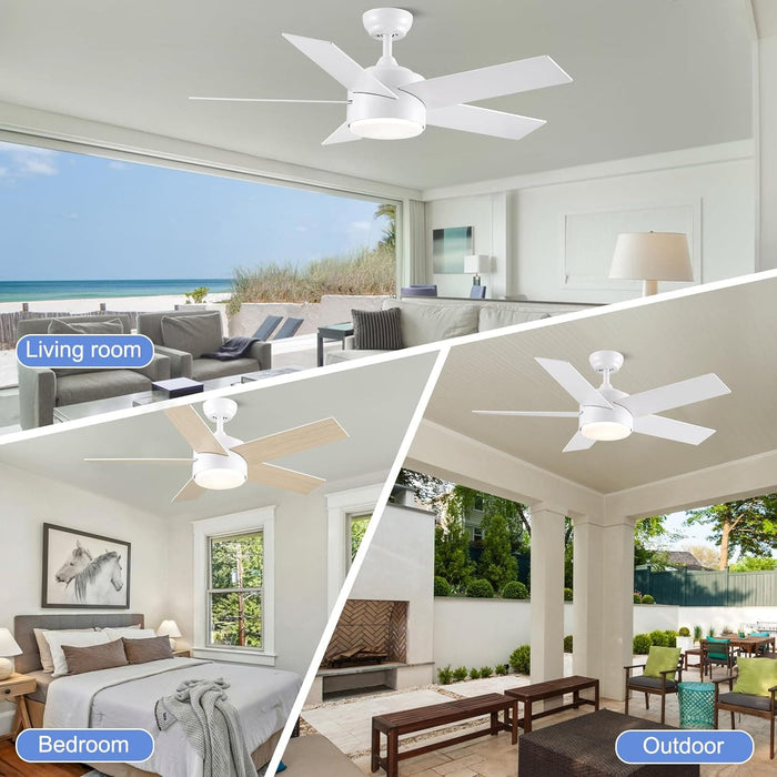 White Remote Control Ceiling Fan and Light, Modern Ceiling Fan with Light for Bedroom Kitchen, Quiet Reversible Fan in Winter Summer-25-ErisView