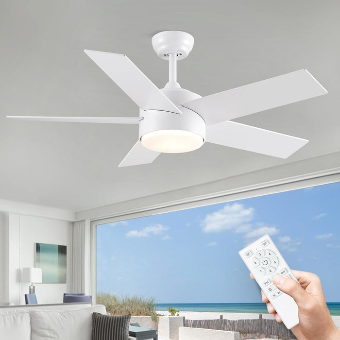 White Remote Control Ceiling Fan and Light, Modern Ceiling Fan with Light for Bedroom Kitchen, Quiet Reversible Fan in Winter Summer-27-ErisView