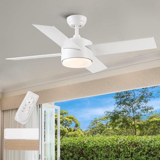 White Remote Control Ceiling Fan and Light, Modern Ceiling Fan with Light for Bedroom Kitchen, Quiet Reversible Fan in Winter Summer-1-ErisView