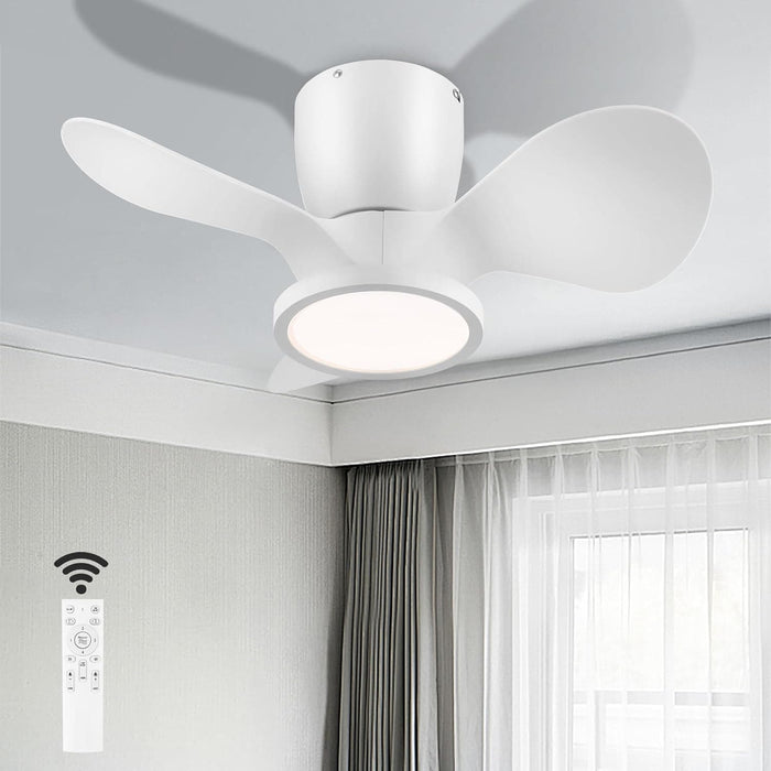 White Remote Control Ceiling Fan and Light, Small Low Profile Flush Mount Ceiling Fan for Bedroom Kitchen Patio, Porch Fans-9-ErisView