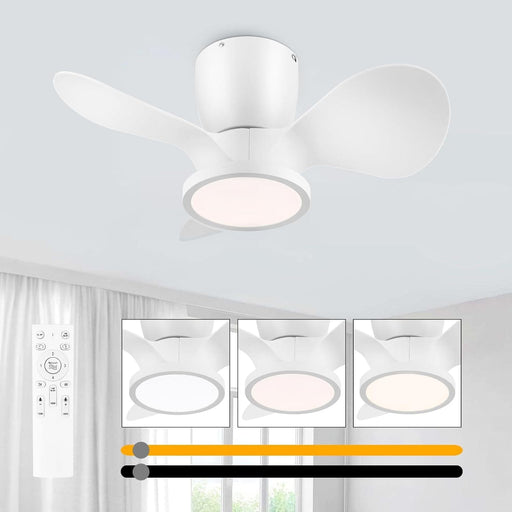 White Remote Control Ceiling Fan and Light, Small Low Profile Flush Mount Ceiling Fan for Bedroom Kitchen Patio, Porch Fans-1-ErisView
