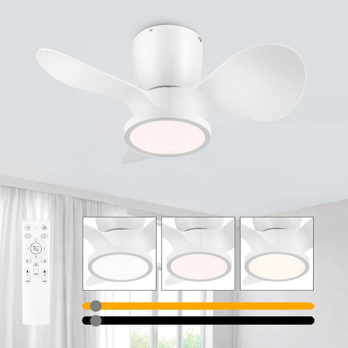 White Remote Control Ceiling Fan and Light, Small Low Profile Flush Mount Ceiling Fan for Bedroom Kitchen Patio, Porch Fans-1-ErisView