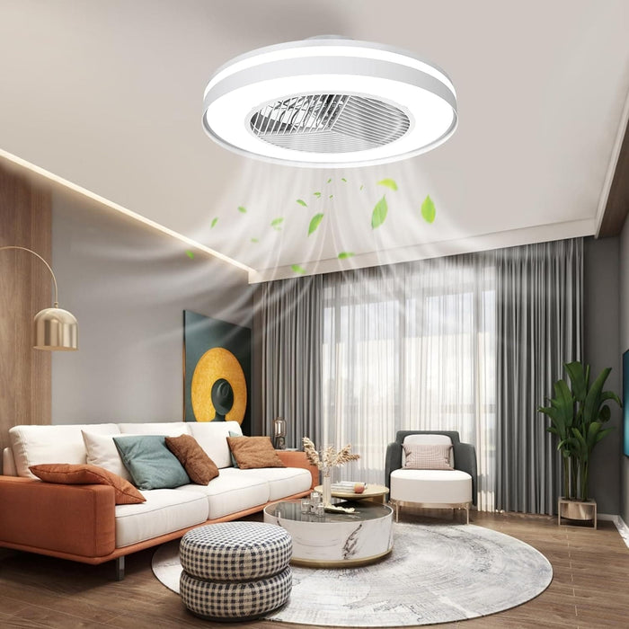 White Remote Control Ceiling Fan with Light, Bladeless Enclosed Ceiling Fan with Wi-Fi Bluetooth APP Control, Works with Alexa and Google Assistant -2-ErisView