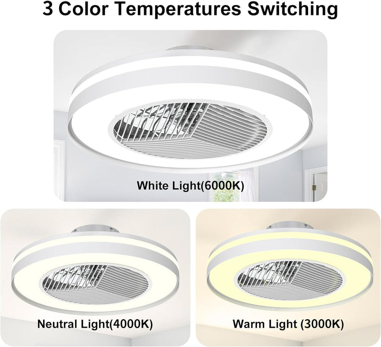 White Remote Control Ceiling Fan with Light, Bladeless Enclosed Ceiling Fan with Wi-Fi Bluetooth APP Control, Works with Alexa and Google Assistant -5-ErisView