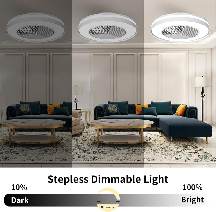 White Remote Control Ceiling Fan with Light, Bladeless Enclosed Ceiling Fan with Wi-Fi Bluetooth APP Control, Works with Alexa and Google Assistant -6-ErisView