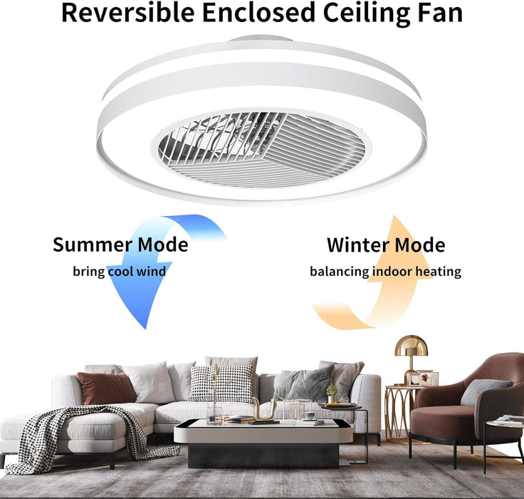 White Remote Control Ceiling Fan with Light, Bladeless Enclosed Ceiling Fan with Wi-Fi Bluetooth APP Control, Works with Alexa and Google Assistant -7-ErisView