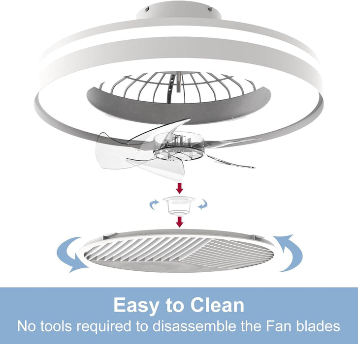 White Remote Control Ceiling Fan with Light, Bladeless Enclosed Ceiling Fan with Wi-Fi Bluetooth APP Control, Works with Alexa and Google Assistant -9-ErisView