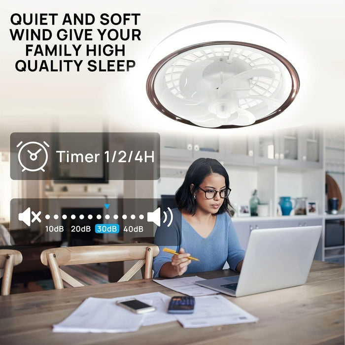White Round LED Ceiling Fan with Remote, Modern Flush Mount Fandelier Ceiling Fan for Living Room Bedroom Kitchen Dining Room-ErisView