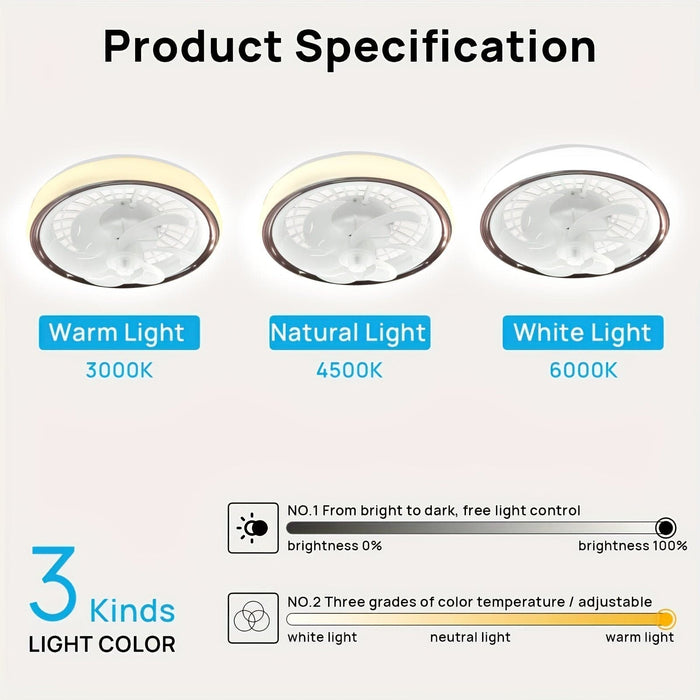 White Round LED Ceiling Fan with Remote, Modern Flush Mount Fandelier Ceiling Fan for Living Room Bedroom Kitchen Dining Room-ErisView