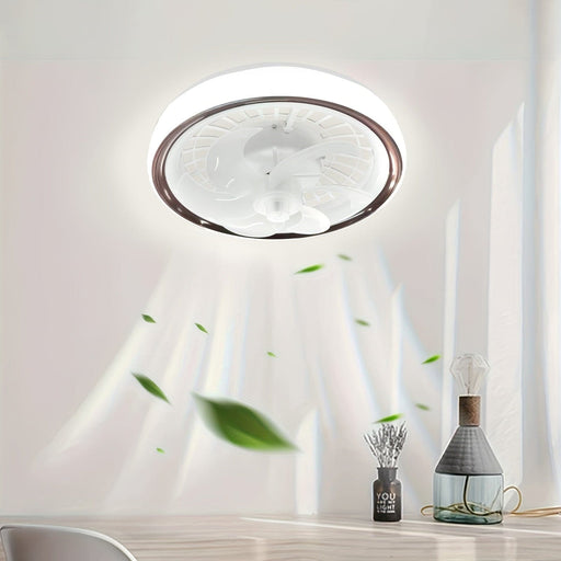 White Round LED Ceiling Fan with Remote, Modern Flush Mount Fandelier Ceiling Fan for Living Room Bedroom Kitchen Dining Room-ErisView