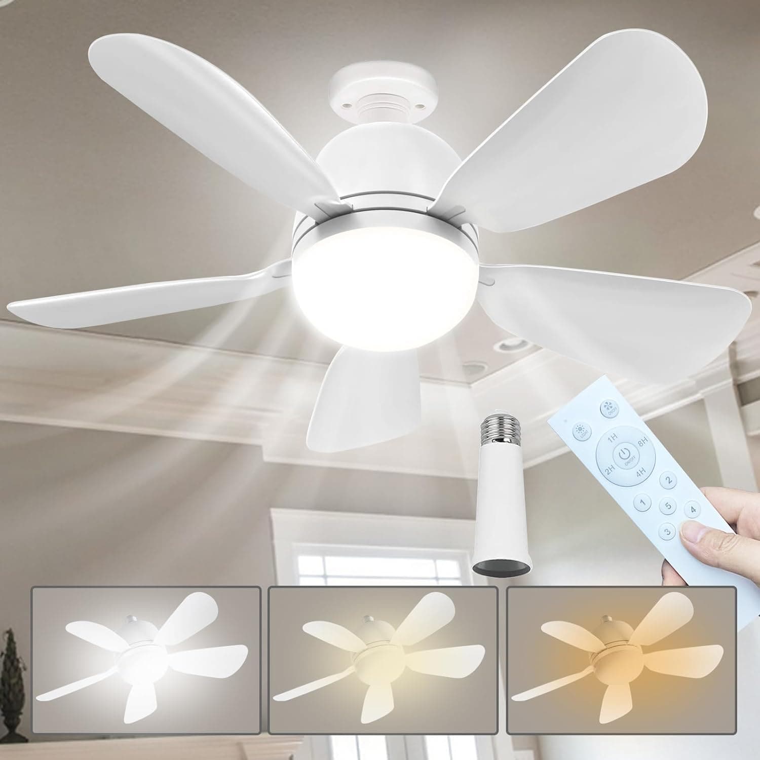 Smart Flush Mount Fan With LED Light Dimmable Remote Control 19.7 ...