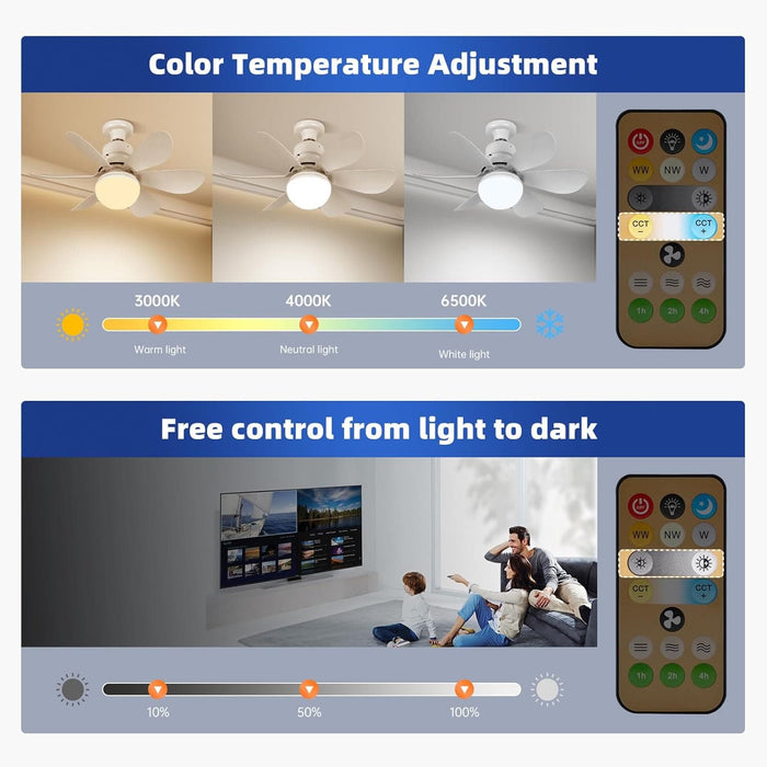 White Socket Remote Control Ceiling Fan and Light, Bedroom Ceiling Fans, Kitchen Fans with Lights, Living Room Fan -3-ErisView