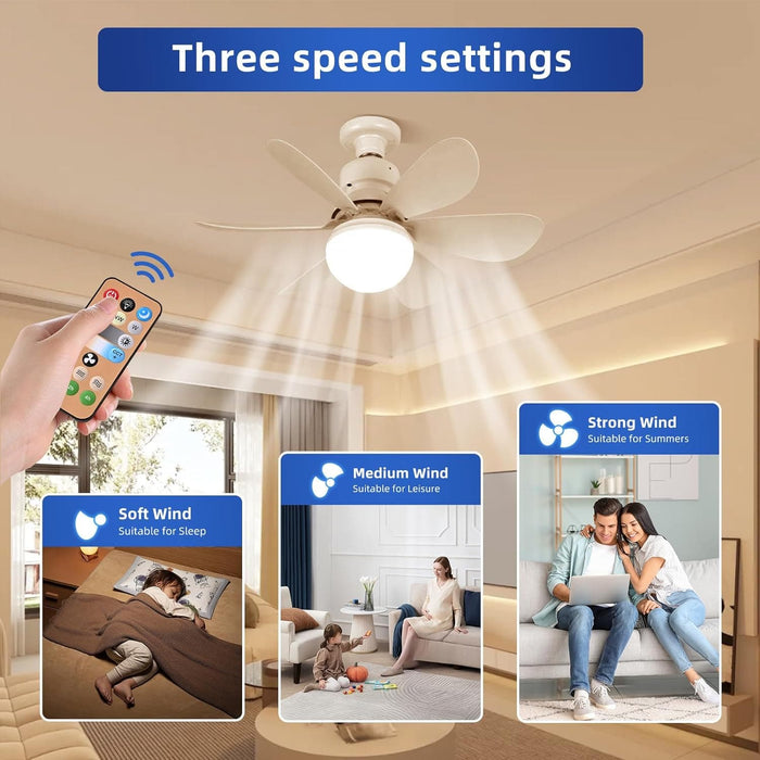 White Socket Remote Control Ceiling Fan and Light, Bedroom Ceiling Fans, Kitchen Fans with Lights, Living Room Fan -4-ErisView