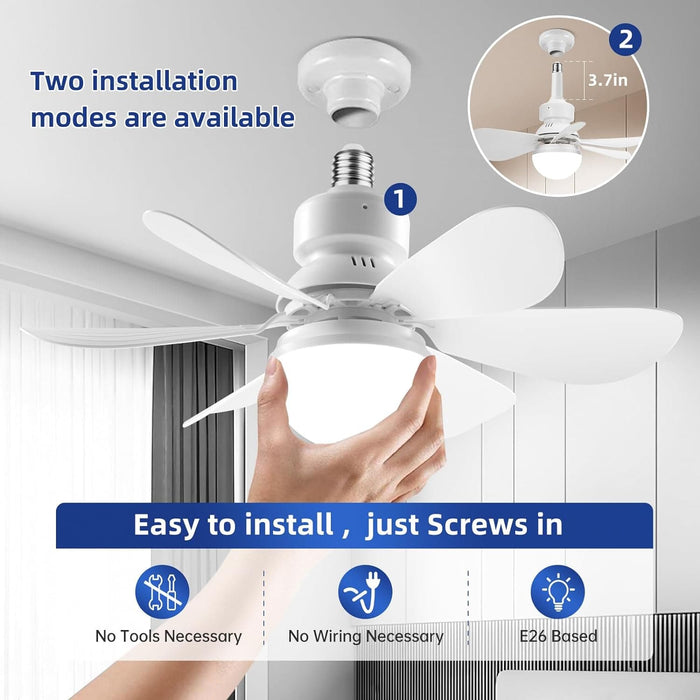 White Socket Remote Control Ceiling Fan and Light, Bedroom Ceiling Fans, Kitchen Fans with Lights, Living Room Fan -5-ErisView