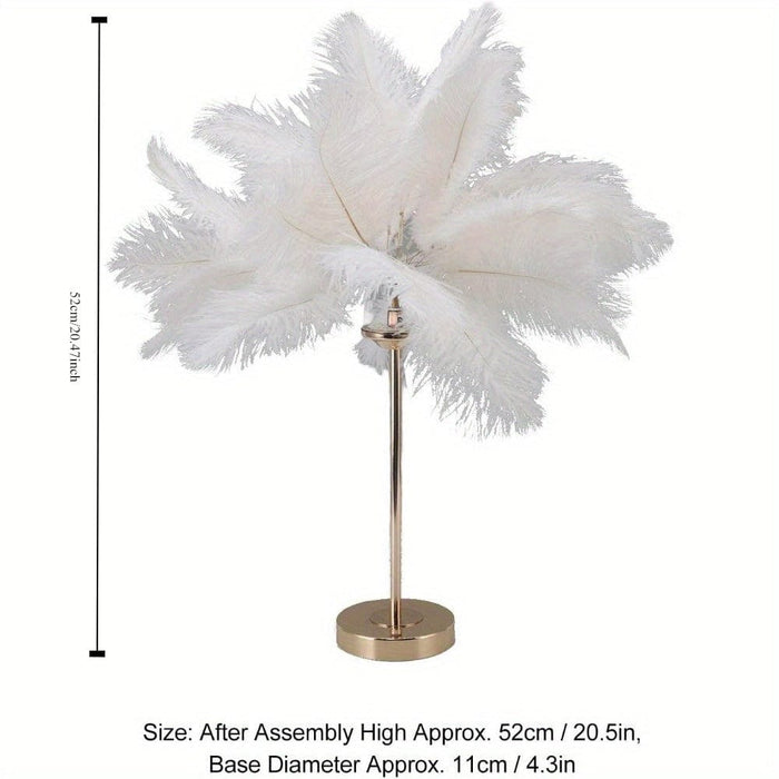 White Feather Table Lamp with Gold Metal Base, Dimmable Touch Table Lamp Nightstand Lamp, Desk Night Light Dimension ErisView