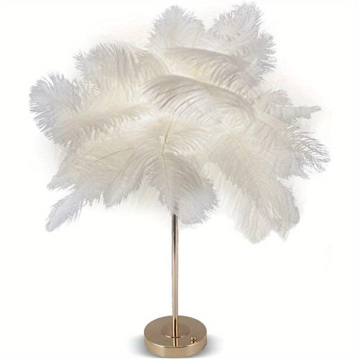 White Feather Table Lamp with Gold Metal Base, Dimmable Touch Table Lamp Nightstand Lamp, Desk Night Light ErisView