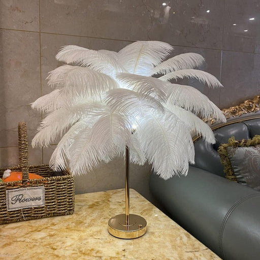 White Feather Table Lamp with Gold Metal Base, Dimmable Touch Table Lamp Nightstand Lamp, Desk Night Light for Living Room ErisView