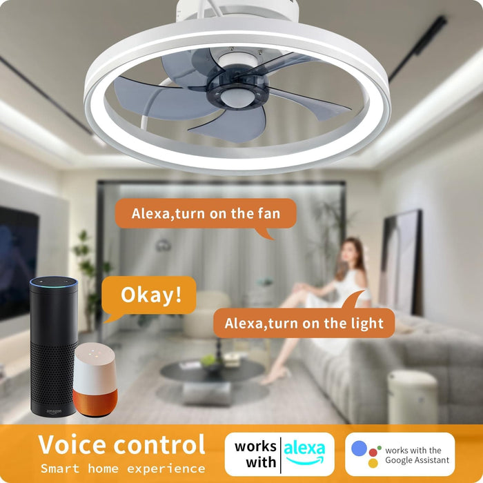 Wi-Fi Ceiling Fan with Low Profile Light, Smart Flush Mount Ceiling Fans, Compatible with Alexa and Google Assistant, Bladeless -2-ErisView