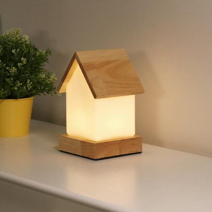 Wooden Small House Kids' Table Lamp Battery Power LED Night Lamp
