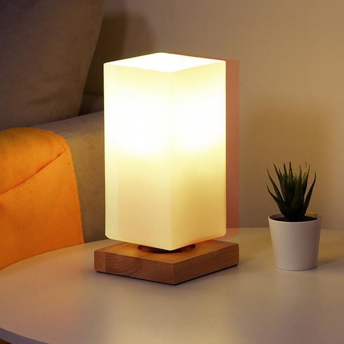 Nordic Wooden Kids' Table Lamp with Frosted Glass Remote Control Built-in Battery  Night Lamp