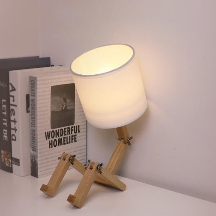 Adjustable LED Wooden Robot Table Lamp Book Holder Desk Reading Light