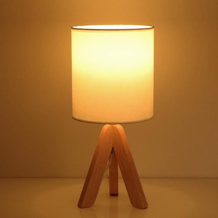 15 In.H Wood Tripod Table Lamp with Linen Shade LED Nightstand Lamps